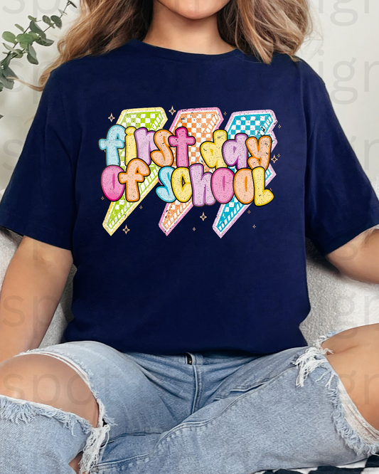 First Day Of School Lighting Bolt Chalk Tee
