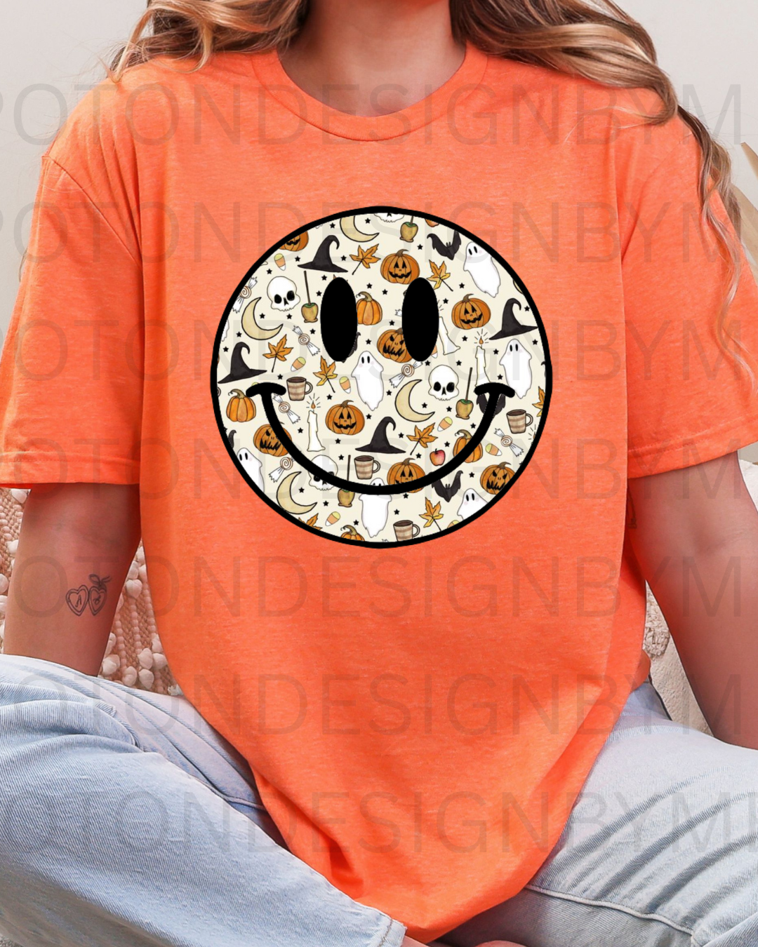 Smiley W/ Halloween Pattern Tee